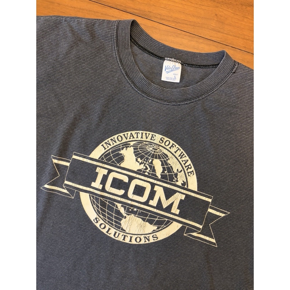 Vintage ICOM Software Solutions T-Shirt Mens L Velva Sheen 80s 90s USA Computer